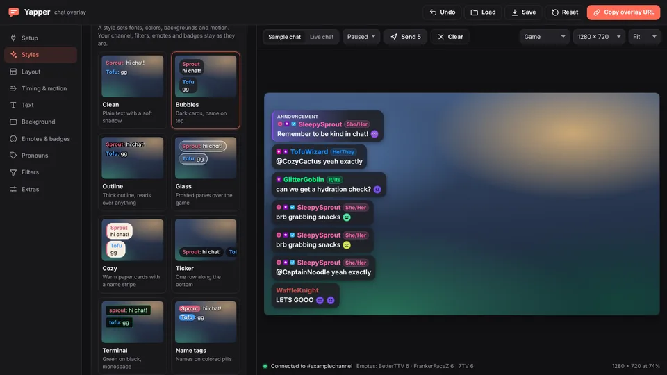 Yapper's editor with a live preview